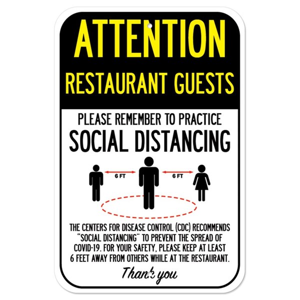 Signmission Public Safety Sign-Restaurant Guests Practice Social Distancing, Heavy-Gauge, 12" H, A-1218-25409 A-1218-25409 - main